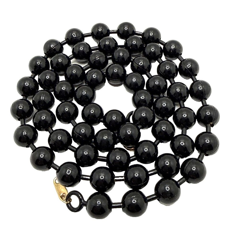 Vintage dEja Black Enamel Covered Ball Bead Chain Necklace 31" Long Statement - Picture 1 of 6